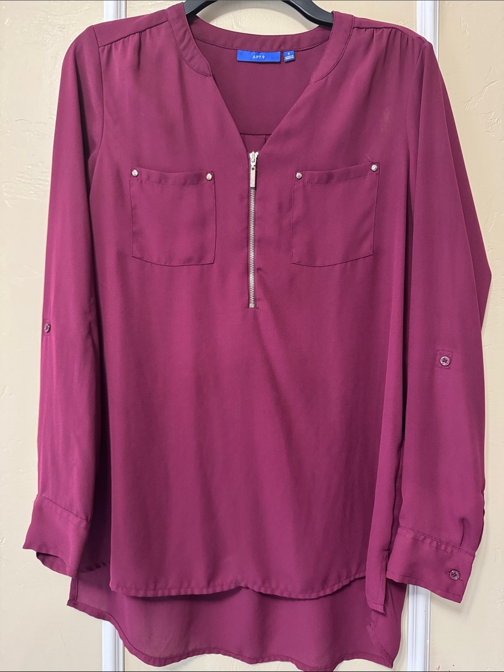 Apt. 9 Women's Zip-Front Tunic Blouse - Berry Plum
